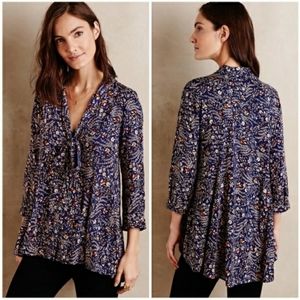 Anthropologie | Maeve Floral Tie neck Swing Blouse